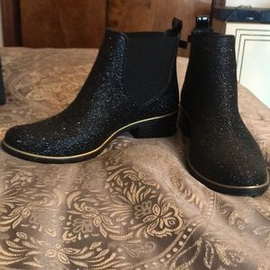 Kate Psade black glitter ankle Chelsea boots